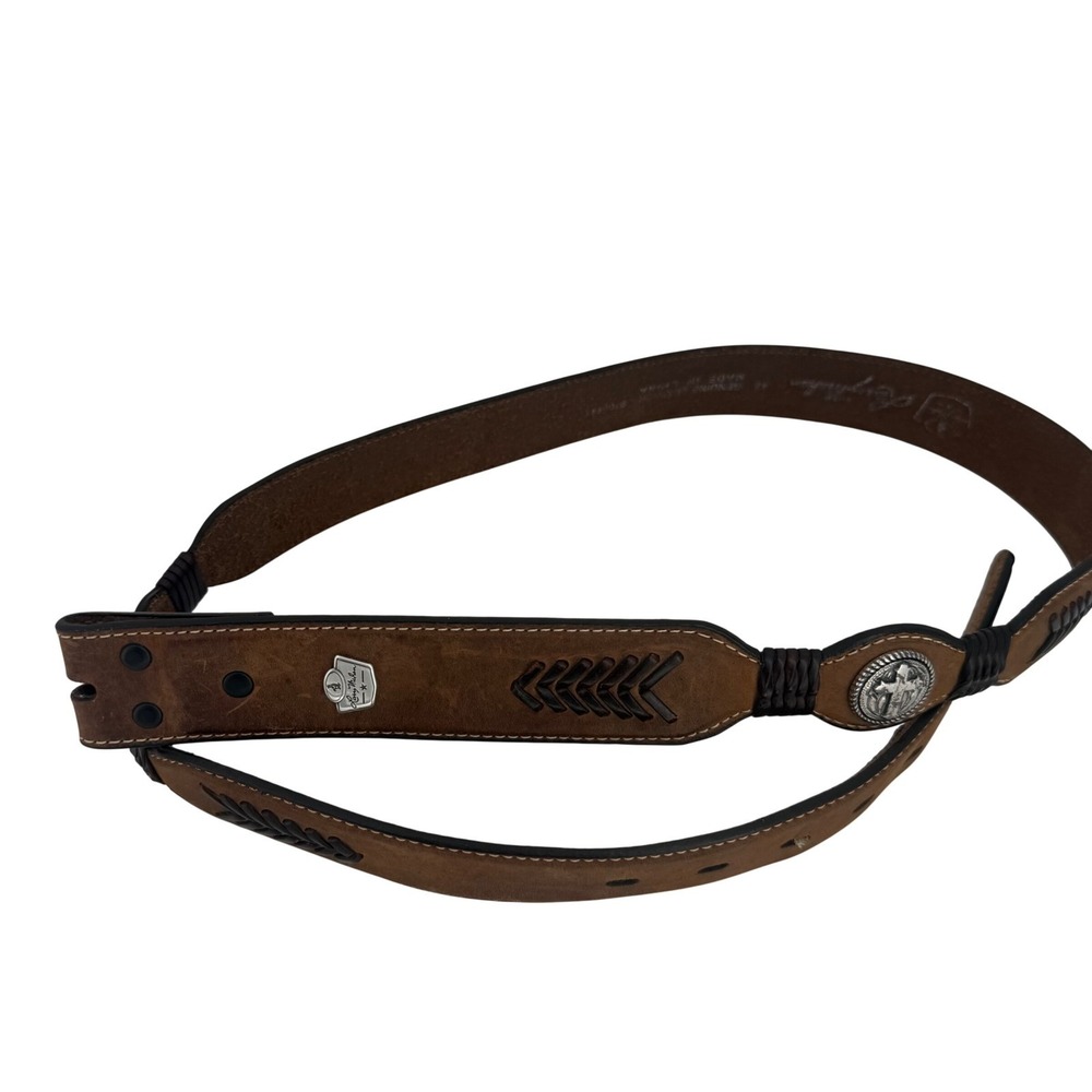 Larry Mahan Western Leather Ranger Belt‎ Brown Cross Conchos Whipstitch 42 - Picture 2 of 9